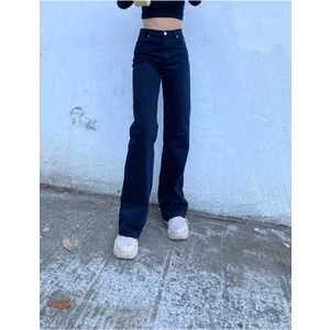 Kadın Amy Yüksek Bel Wide Leg Jeans Likralı Bol Paça Kot Pantolon Siyah Salaş Model