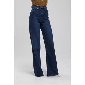 Juvenal Koyu Mavi Solmayan Süper Yüksek Bel Bol Paça Denim Kot Pantolon