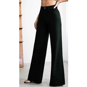 Kadın Samina Siyah Bol Paça Kot Pantolon Süper Yüksek Bel Rahat Kullanım ve Solmaz Kumaş