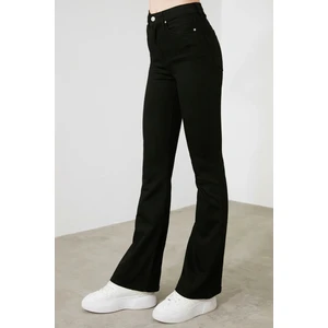 Siyah Yüksek Bel Flare Jeans Ispanyol Paça Solmayan Renk