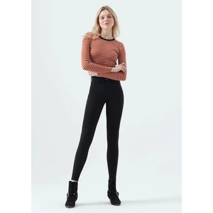 Rose Siyah Kot Pantolon Dar Paça Yüksek Bel - Simsiyah  Jeans  Solmayan Siyah