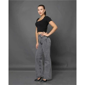 Kadın Füme Süper Yüksek Bel  Wide Leg Jeans  Bol Paça Kot Pantolon  (Likralı)