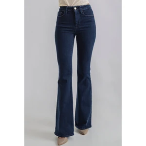 Koyu Mavi Flora Ispanyol Paça Kot  Pantolon Yüksek Bel Flare  Jeans (Toparlayıcı)