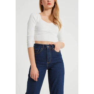 Maryland Koyu Mavi Yüksek Bel Bol Paça Denim Kot Pantolon- Geniş Paça