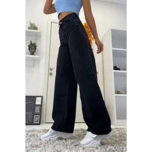 Kadın Siyah Yüksek Bel Geniş Paça Palazzo Jean