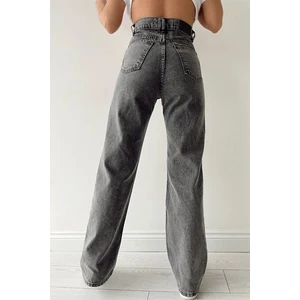 Pakel Füme Likralı Süper Yüksek Bel Salaş Jeans Palazzo Pantolon-Wide Leg