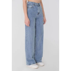 Mavi Kar Yıkama Salaş Likralı Kot Pantolon -Bol Kot Pantolon, Geniş Kesim