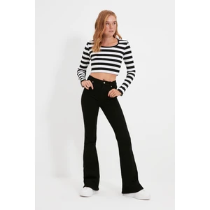 Bianca Yüksek Bel Ispanyol Paça Solmayan Siyah Jeans Kot Pantolon