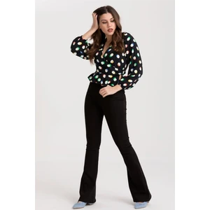 Adriana Kadın Siyah Yüksek Bel Likralı Ispanyol Paça Solmayan Jeans Kot Pantolon