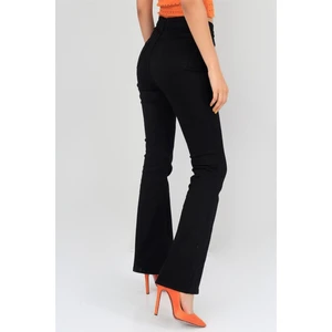 Yüksek Bel Ispanyol Paça Solmayan Siyah Jeans Kot Pantolon