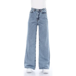 Mavi Kar Yıkamalı Likralı Salaş Bol Paça - Wide Leg Jeans (Süper Yüksek Bel)