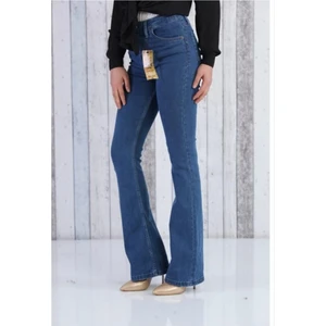 Kadın Yüksek Bel Ispanyol Paça Solmayan Mavi Kot Pantolon Jean