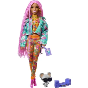 Barbie® Extra Bebek ile Hayvan Dostu DJ Fare; pembe renkli çok uzun örgülü saçlı; çiçek desenli ceket; bükülebilen esnek eklemli; 3 yaş ve üzeri GXF09
