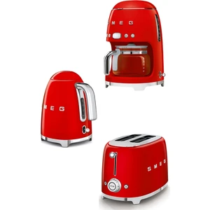 Smeg 50's Style Kırmızı Kettle - 1x2 Ekmek Kızartma Makinesi ve Filtre Kahve Makine Seti Klf-Tsf-Dcf