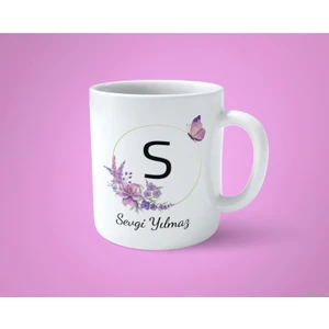 Hesaplısı Burada Kişiye Özel S Baş Harfli İsimli Mor Çerçeveli Beyaz Kupa Bardak-1