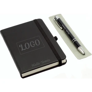 Hediye Shop Kişiye Özel Logolu Deri Lastikli Defter Kalem Seti