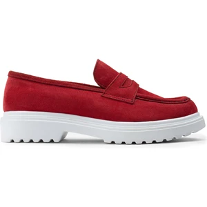 Hakiki Süet Kırmızı Loafer Kadın Ayakkabı