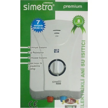 Simetra Premium Elektrikli Şofben Ani Su Isıtıcı 8 Emniyetli