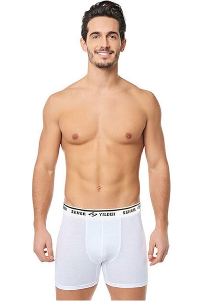 Seher Yıldız 6'lı Paket Erkek Likralı Elastan Boxer Külot Beyaz