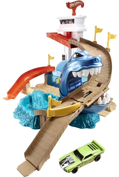 Hot Wheels Renk Değiştiren Araçlar Sharky Oyun Seti - Köpek Balığı Temalı, Havuz, Su Tankı ve 1 Adet Araba Dahil BGK04