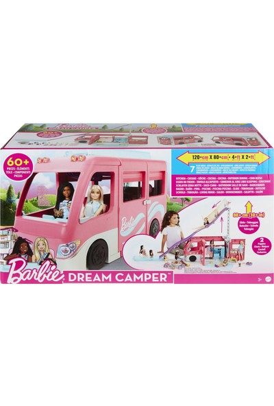 Barbie'nin Rüya Karavanı, 76 Cm Yüksekliğinde Ve Dönen Tekerlekli, 7 Oyun Alanı, Havuz, Kaydırak Ve 60'Tan Fazla Kamp Aksesuarı, 3 Yaş Ve Üzeri Hcd46