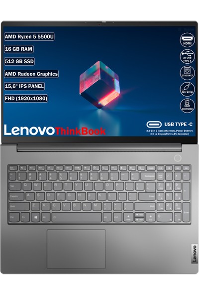 Lenovo Thinkbook 15 G3 Acl Amd Ryzen 5 5500U 16 GB 512 GB SSD 15,6" FHD Freedos Taşınabilir Bilgisayar 21A40038TX