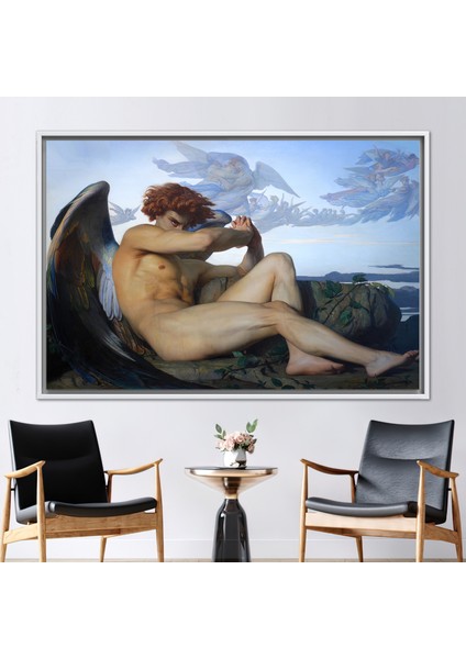 1 Parça Beyaz Çerçeveli Kanvas Tablo, Fallen Angel 3 Boyutlu Kanvas, Adam Sanat,