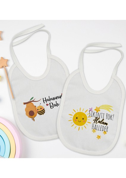 Kids Hala Tasarımlı 2’li Beyaz Mama Önlüğü-1