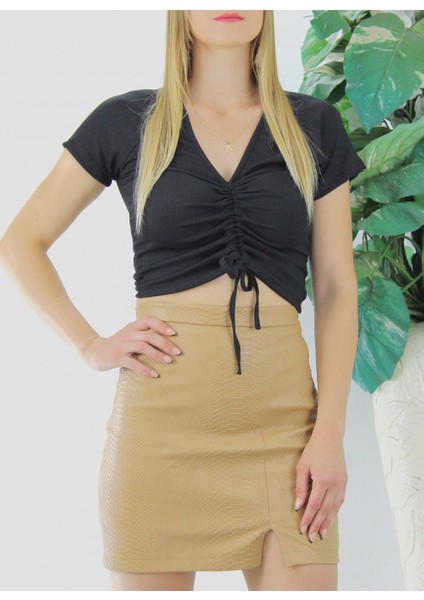 Ön Büzgülü Crop Bluz Siyah - 1293.33 fiyatları
