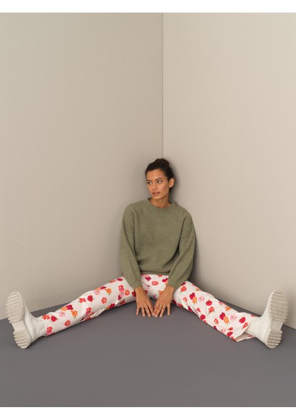 Kadın Yeşil Bisiklet Yaka Oversize Kazak fırsatları