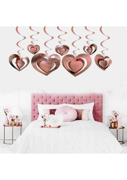 12'li 3D Tavan Süs Kalp Rose