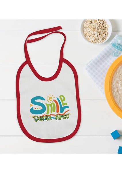 Kids Kişiye Özel Smile Tasarımlı Kırmızı Bebek Mama Önlüğü-1