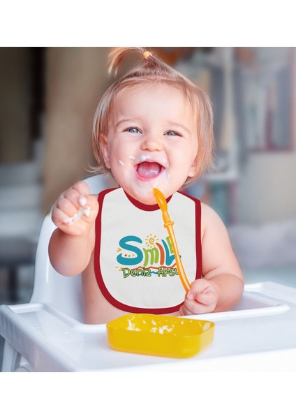 Kids Kişiye Özel Smile Tasarımlı Kırmızı Bebek Mama Önlüğü-1 fiyatları