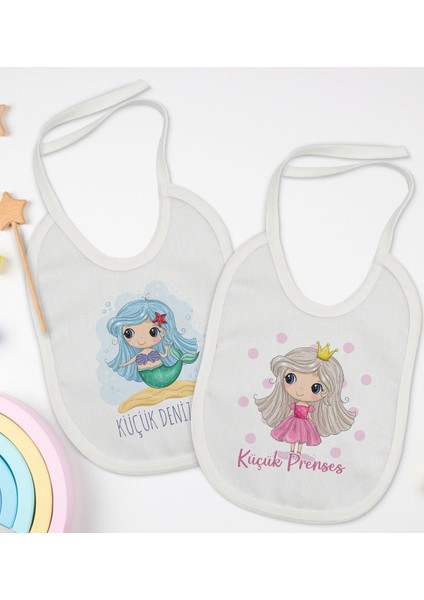 Kids Küçük Deniz Kızı ve Prenses Tasarımlı 2’li Beyaz Mama Önlüğü-1