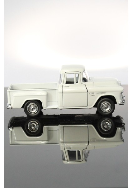 1955 Chevrolet Stepside Beyaz Kamyonet Çek Bırak Metal Model Oyuncak Araba 12 cm