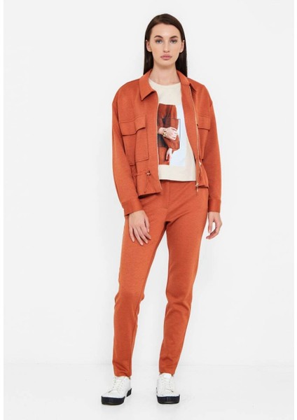Kadın Düğmeli Yaka Detaylı Cepli Spor Ceket Takım