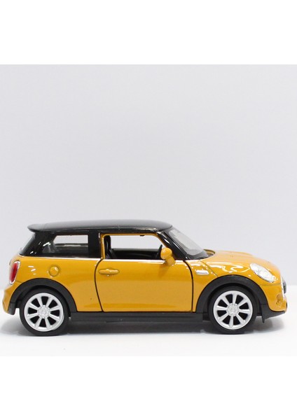Sarı Yeni Mini Cooper Çek Bırak Metal Oyuncak Araba 11 cm