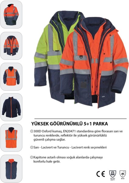 Bestguard Işçi Parkası Yüksek Görünümlü 5+1 Parka - Çok Kullanışlı Ceket Mont Parka