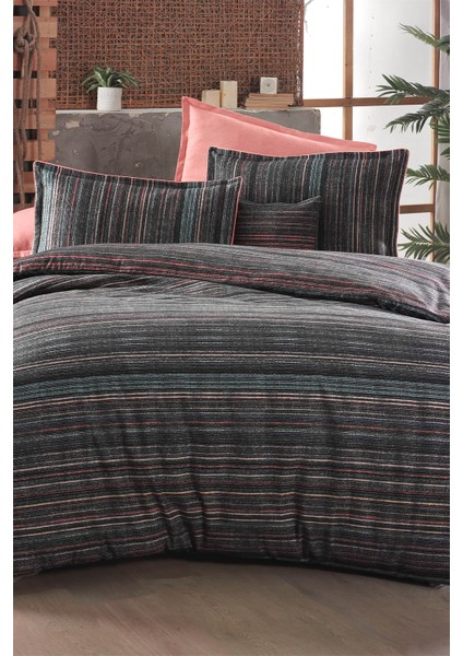 Jonas Antrasit Çift Kişilik %100 Pamuk Flanel (Pazen) Nevresim Takımı