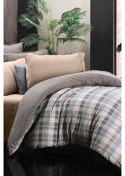 Arno Gri Çift Kişilik %100 Pamuk Flanel (Pazen) Nevresim Takımı