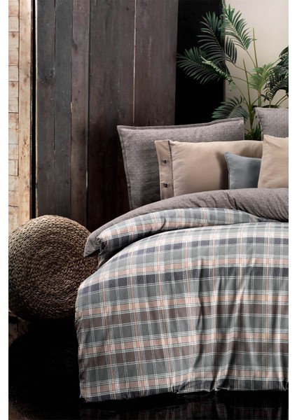 Arno Gri Çift Kişilik %100 Pamuk Flanel (Pazen) Nevresim Takımı fırsatları