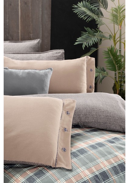 Arno Gri Çift Kişilik %100 Pamuk Flanel (Pazen) Nevresim Takımı indirimleri