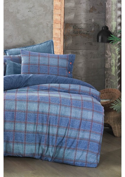 Arves Mavi Çift Kişilik %100 Pamuk Flanel (Pazen) Nevresim Takımı fırsatları