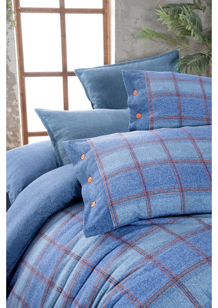 Arves Mavi Çift Kişilik %100 Pamuk Flanel (Pazen) Nevresim Takımı indirimleri