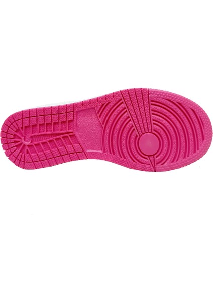 048 Deri Sneakers Kız Çocuk Spor Ayakkabı 31-35 Beyaz Fuşya Buz modelleri
