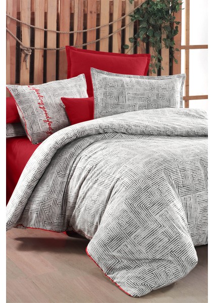 Freddy Gri Çift Kişilik %100 Pamuk Flanel (Pazen) Nevresim Takımı