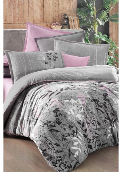 Ines Gri Çift Kişilik %100 Pamuk Flanel (Pazen) Nevresim Takımı