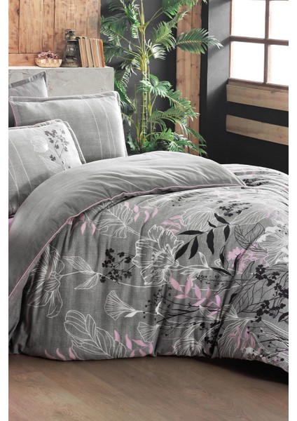 Ines Gri Çift Kişilik %100 Pamuk Flanel (Pazen) Nevresim Takımı fırsatları