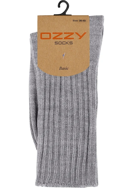 Ozzy Socks Kışlık Kadın Yünlü Gri Renk Uyku Çorabı Soft Touch