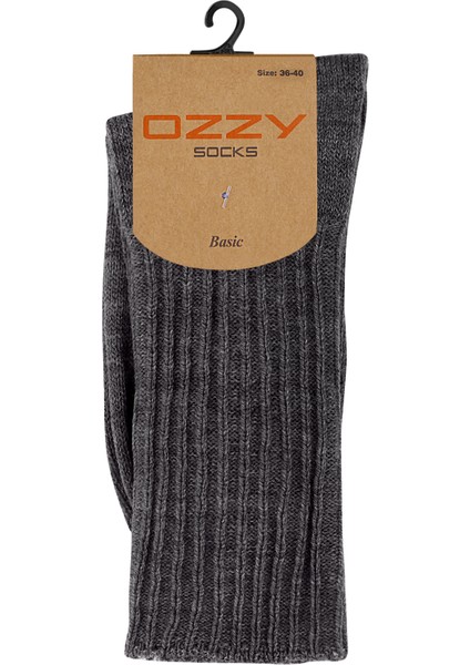 Ozzy Socks Kışlık Kadın Yünlü Antrasit Renk Uyku Çorabı Soft Touch